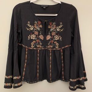 American Eagle Bell Sleeve Embroidered Peasant Top